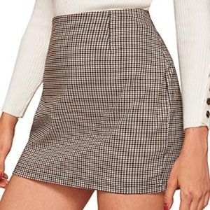 Brown gingham mini skirt small
